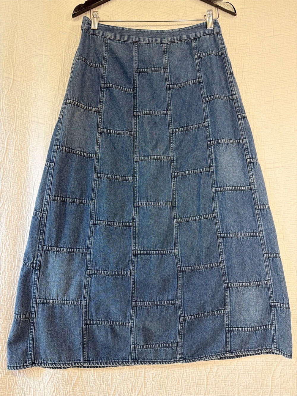 Vintage Studio West Apparel Boho Patchwork Denim Maxi Skirt Women Size M Western